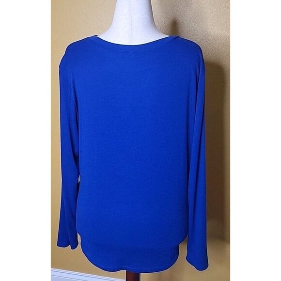 Amazon Royal Blue Large Womens Shirred Waist Draped Long Sleeve Shirt Navy Blue - Picture 2 of 8